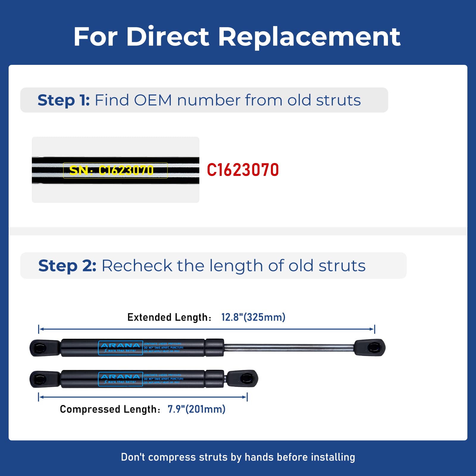 Arana C16-23070 13 Inch 28Lb Gas Shocks Struts C1623070 12.8 Inch 28Lb/125N Gas Spring Lift Supports For Truck Tool Box Topper L