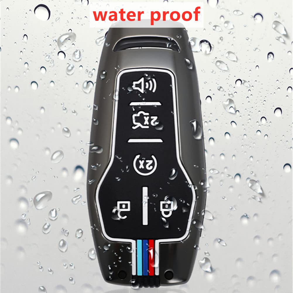 OTMIK Zinc Alloy Car Key Cover Cases Compatible with Ford Edge Explorer F-150 F-250 Fusion Mondeo 5 Buttons with Fluorescent Tri