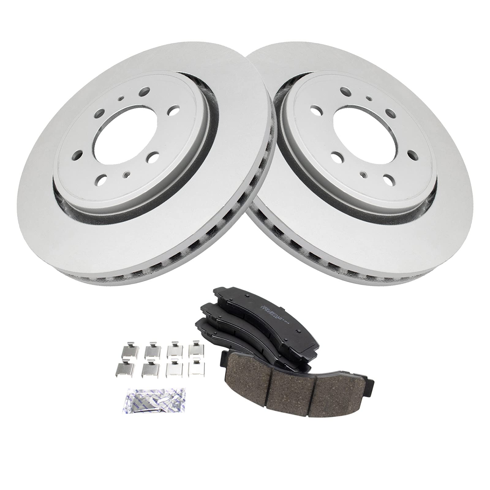 Trq Front Brake Pad & Rotor Kit Brake Pads Brake Rotor Ceramic Vented Premium G-Coated Compatible With 2018-2020 Ford Expedition