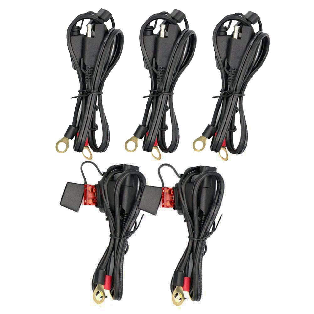 Imestou 2Ft Sae To O Ring Terminal Harness 2 Pin Quick Disconnect Plug, Eyelet Terminal Harness Extension Charge Cord Quick Disconnect Sae Connection Lead For Motorcycle, Car, Tractor 10A Fuse (5Pcs)