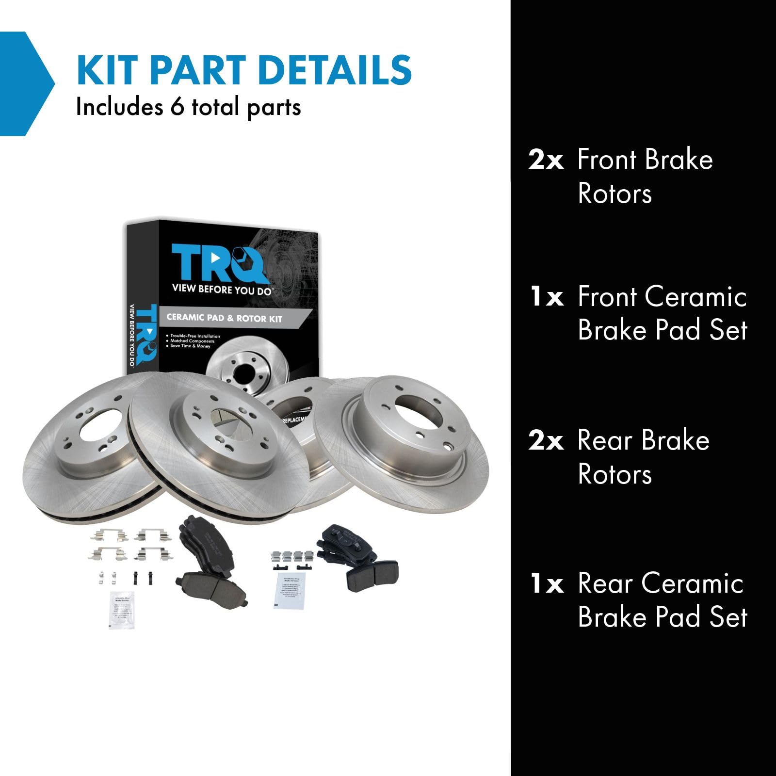 Trq Front And Rear Brake Pad & Rotor Kit Compatible With Chrysler Dodge Jeep Mitsubishi