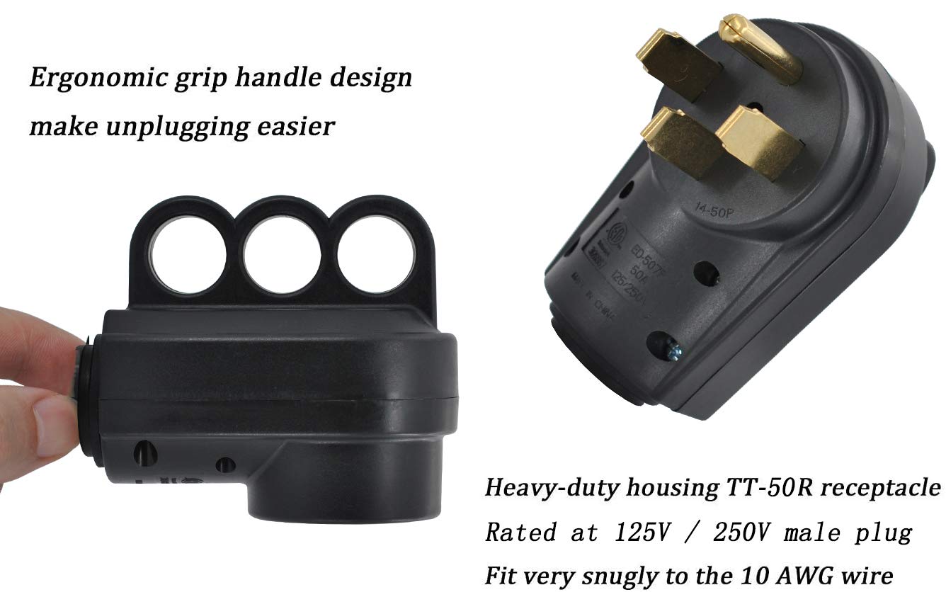 50 Amp Rv Male And Female Plug Kit With 14-50P And 14-50R Universal Plug And Receptacle, 125V/250V Heavy-Duty Electrical Plug Fo
