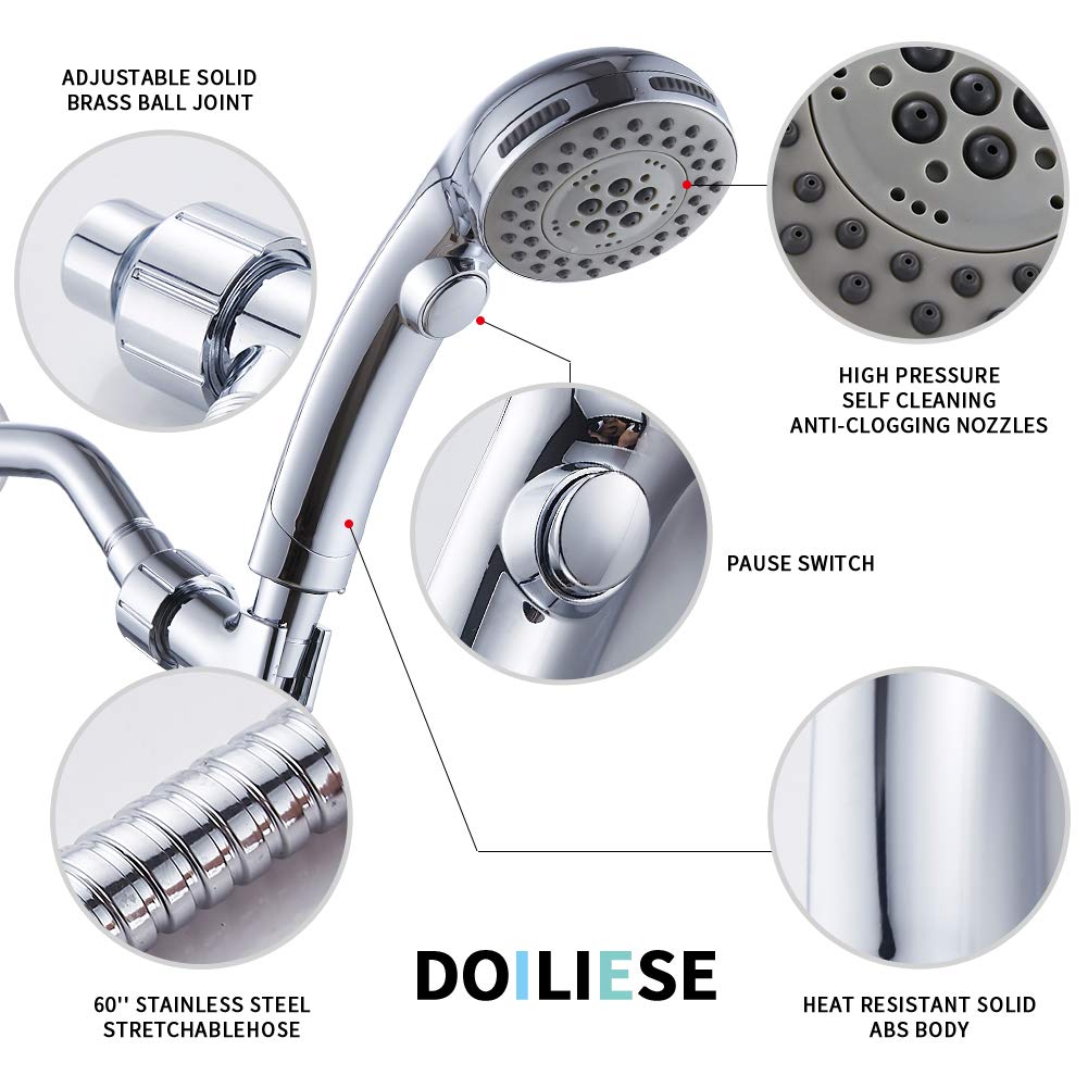 Doiliese High Pressure 6 Setting Shower Head Hand-Held With Onoff Switch And Spa Spray Mode - Hand Held Shower Head With Handhel