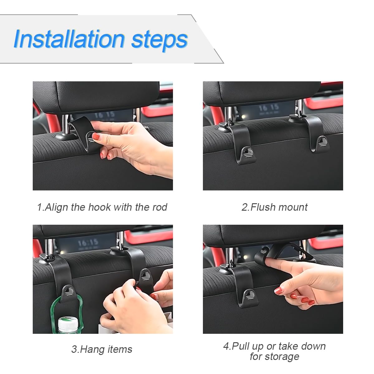 4Pcs Car Seat Headrest Hooks, Auto Back Seat Hanger Holder, Durable Stylish Vehicle Organizer Universal Car Interior Accessories