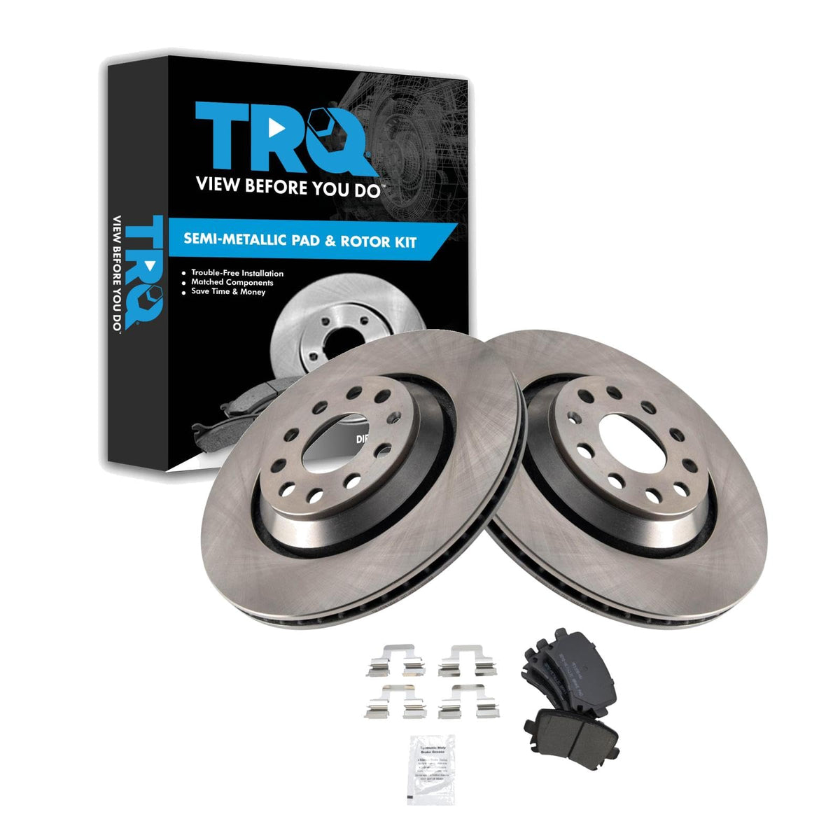 Trq Rear Brake Pad & Rotor Kit Brake Pads Brake Rotor Semi-Metallic Compatible With 2009-2013 Volkswagen Cc 2010 Passat 2008 R32