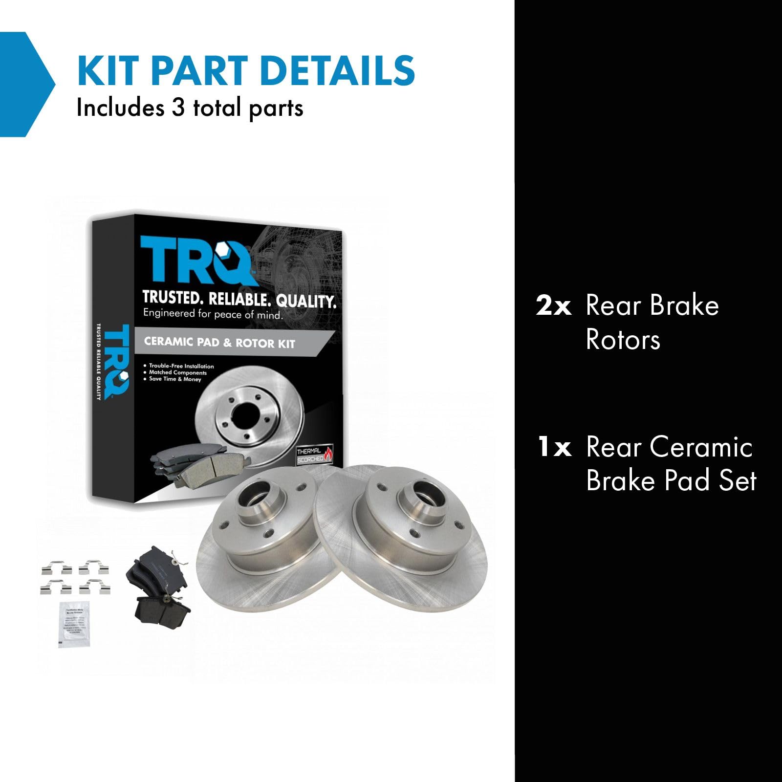 Trq Rear Brake Pad & Rotor Kit Brake Pads Brake Rotor Ceramic Compatible With 1990-1992 Volkswagen Corrado 1988-1999 Golf 1985-1