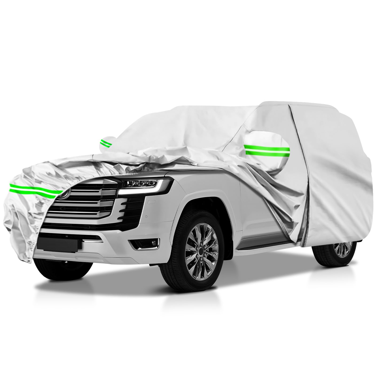 AROJAK Waterproof Car Cover for Toyota Land Cruiser/LX 2008-2023,190T All Weather Car Covers with Zipper Door,Windproof Bands fo