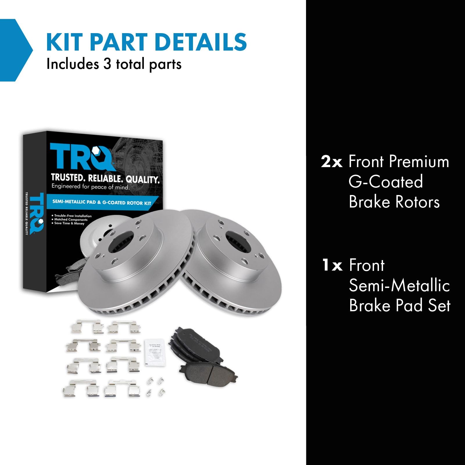 Trq Front Brake Pad & Rotor Kit Brake Pads Brake Rotor Semi-Metallic Premium G-Coated Compatible With 2005-2015 Toyota Tacoma