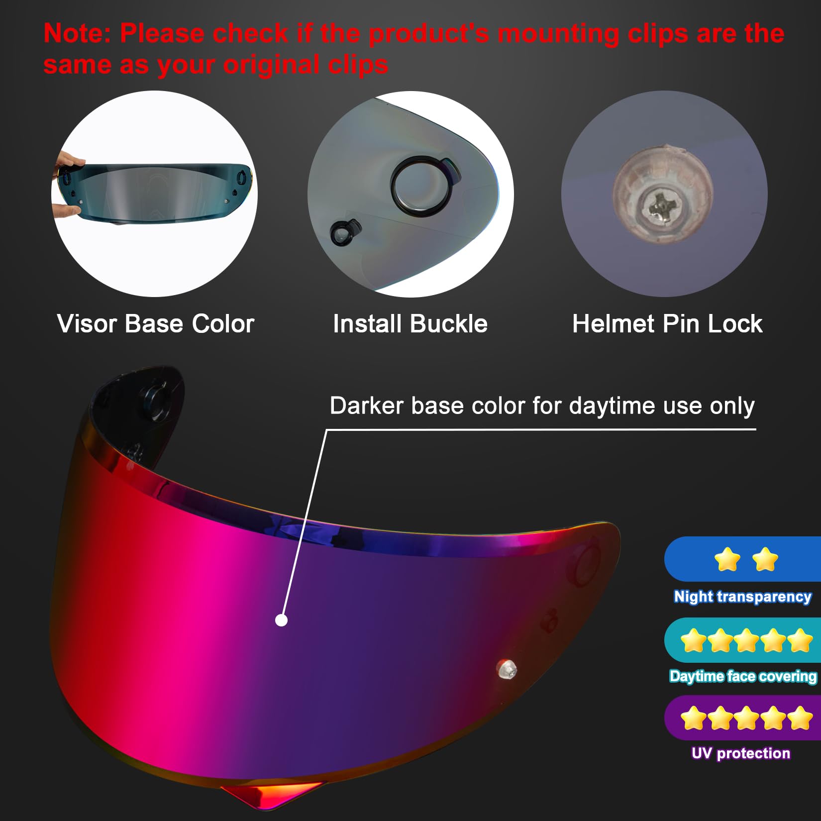 PSLER HJ-34P Visor - HJ-34P Visor Tinted C10 Helmet Visor Pinlock-Ready Face Shield for HJ-34P C10,Deep Purplish Red