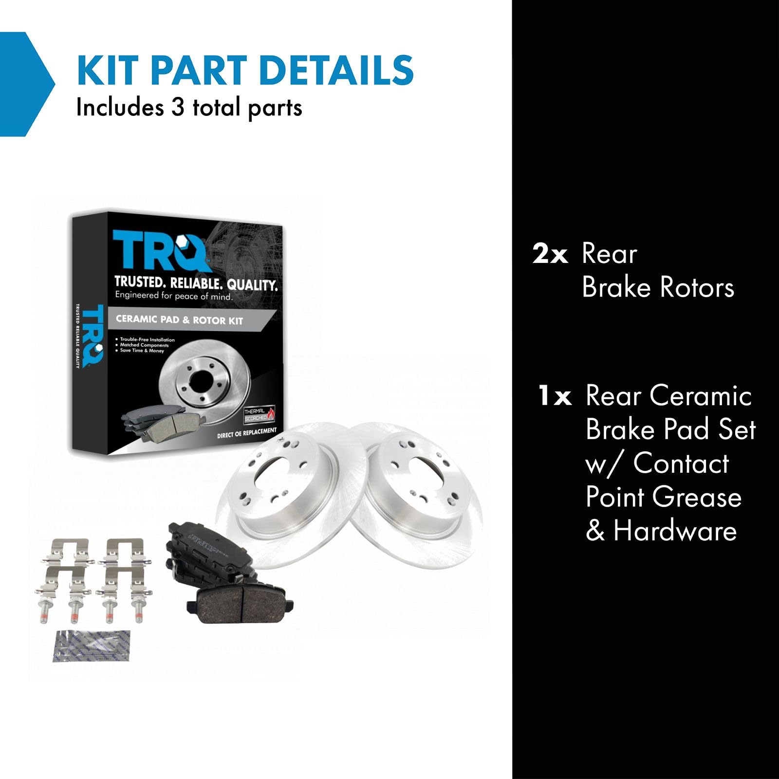 TRQ Rear Brake Pad & Rotor Kit Brake Pads Brake Rotor Ceramic Compatible with 2016-2018 Honda HR-V