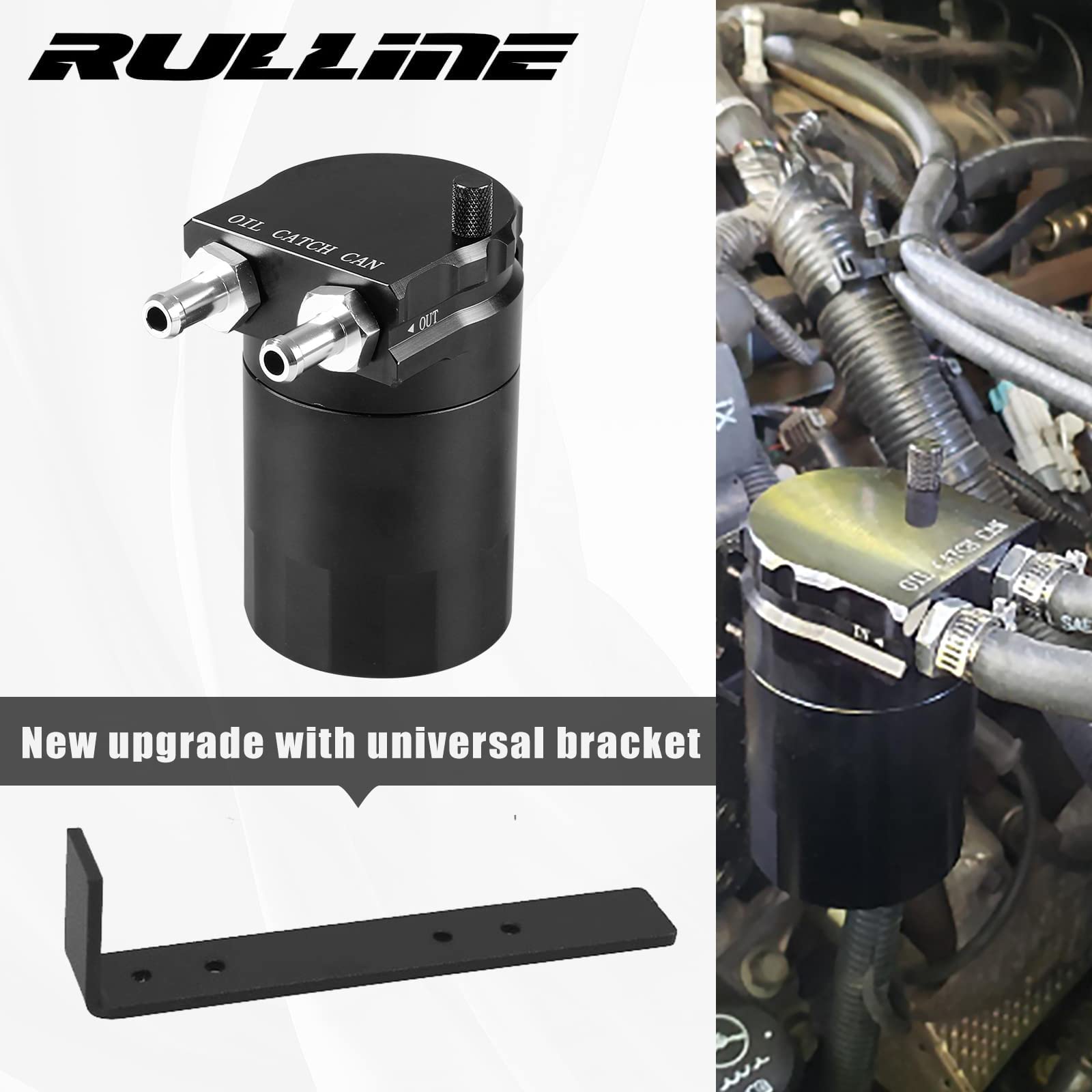 Rulline Universal 350Ml Reservoir Tank Oil Catch Can Tank 0046 Aluminum Polish Baffled Reservoir With Bracket Black