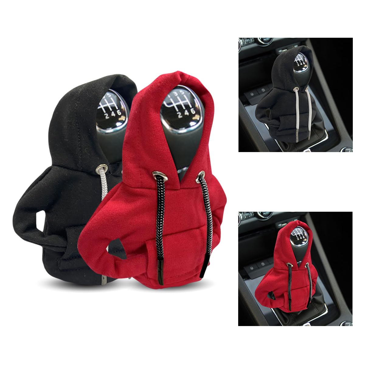 Joycourt 2Pcs Car Gear Shift Cover, Winter Warm Fashionable Hoodie Car Shift Knob, Auto Decor Interior Accessories For Car, Suv,