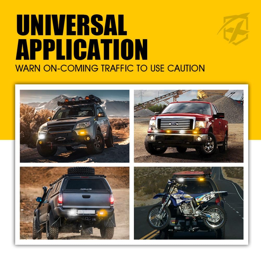 Xprite Amber/White Led Surface Mount Strobe Lights Kit, Grill Grille Side Marker Light Flashing Emergency Warning Light Assembli