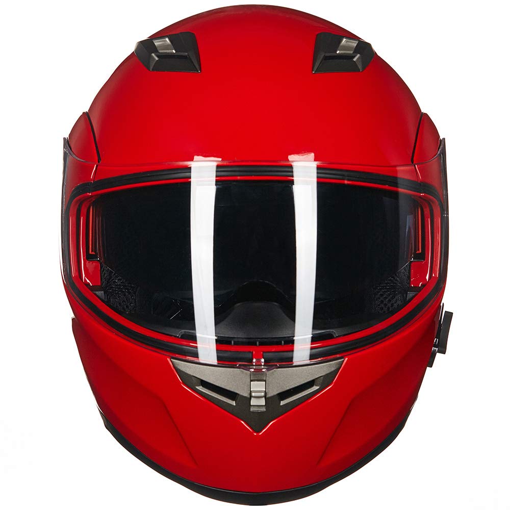 Ilm Bluetooth Integrated Modular Flip Up Full Face Motorcycle Helmet Sun Shield Mp3 Intercom Model 953 (L, Red)