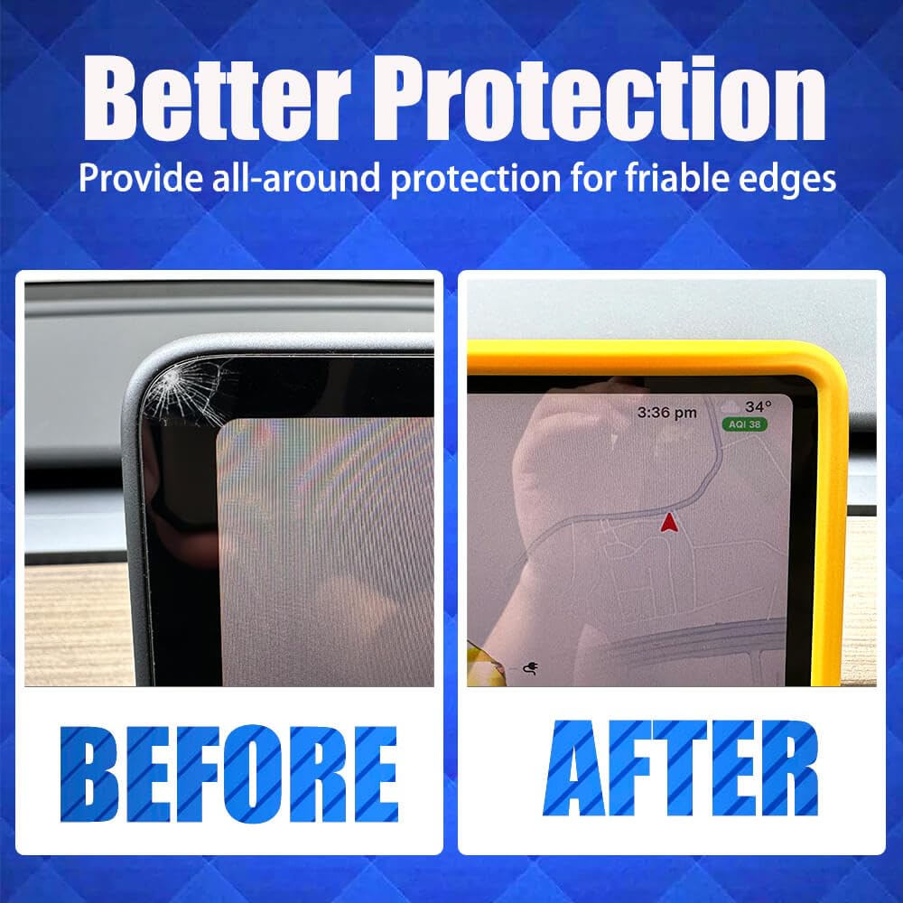 Yeapop 2Pcs Silicone Protector Frames of Screen and Rear View Mirror for Tesla Model 3 2017-2023 and Model Y 2019-Feb.2025. (Yel