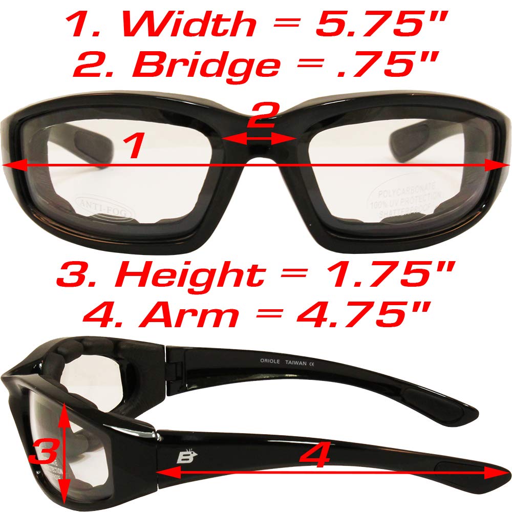 Birdz Eyewear Oriole Padded Motorcycle Riding Sunglasses Gloss Black Frame With Red G-Tech Reflective Lenses