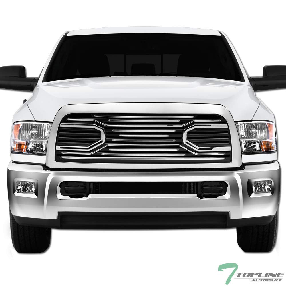 TLAPS 7422438298218 Compatible With 2010-2018 Dodge Ram 2500/3500 / 4500/5500 Chrome Big Horn Style Horizontal Front Bumper Gril