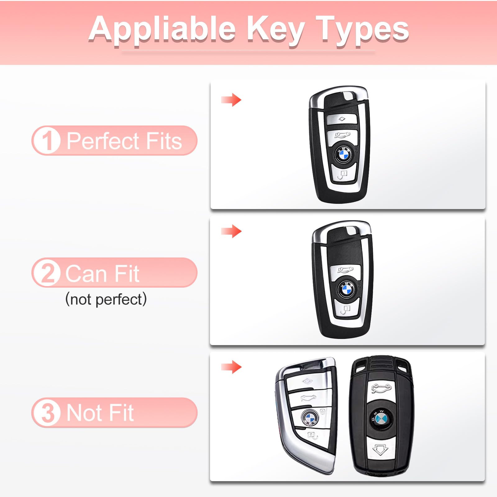 Pangpai Pink Cute Car Accessories 3 Pcs For Bmw 2 5 6 7 X1 X2 X3 X5 X6 Series Key Fob Cover With Bling Keychain Push To Start Bu