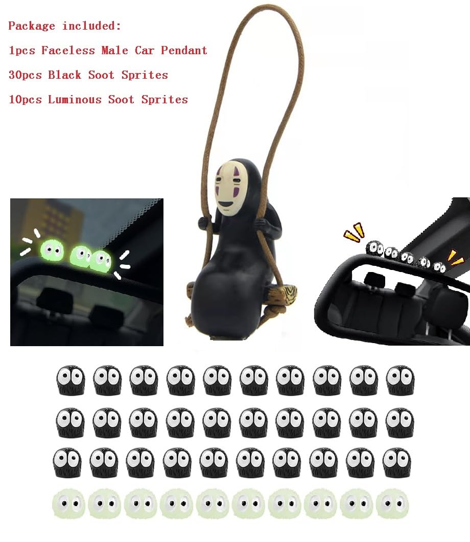 Studio Anime Merch Car Accessories Set - 1 Faceless Male Car Pendant And 40 Soot Sprites Car Rearview Mirror Accessories