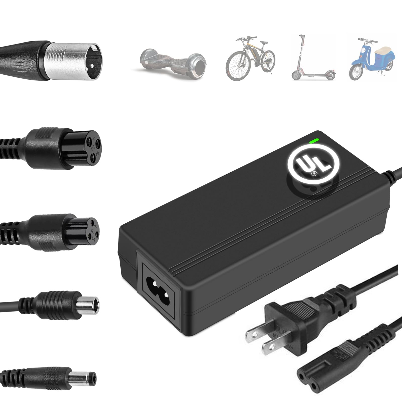 Carsty 42V Electric Scooter Charger UL Certified for 36V Lithium Battery 5 Plugs, Compatible with Gotrax, Jetson, Razor, Voyage,