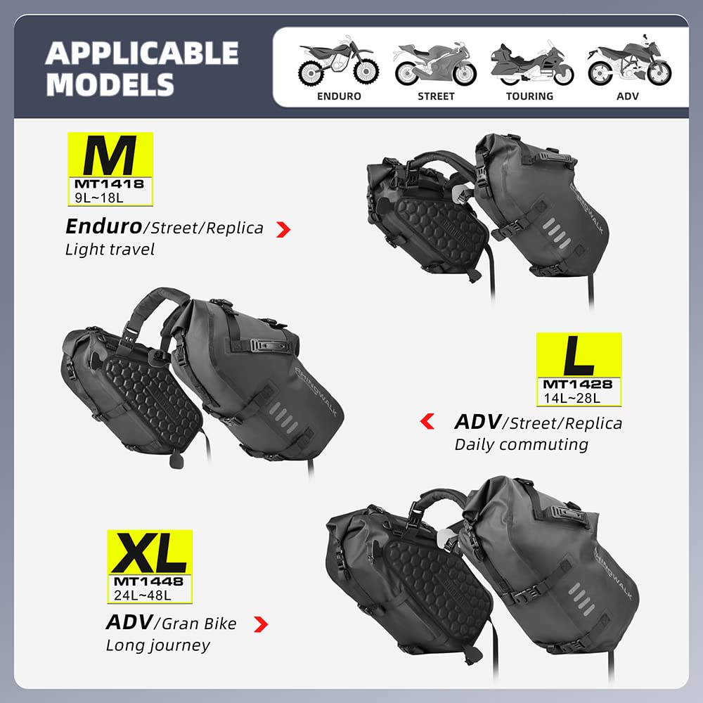 Rhinowalk Motorcycle Saddle Bags Waterproof Anti-Vibration Motor Side Bags Shoulder Bag Motorbike Panniers 18L(9L*2) For Most Adventure And Sport Motorcycle Racks, 1 Pair