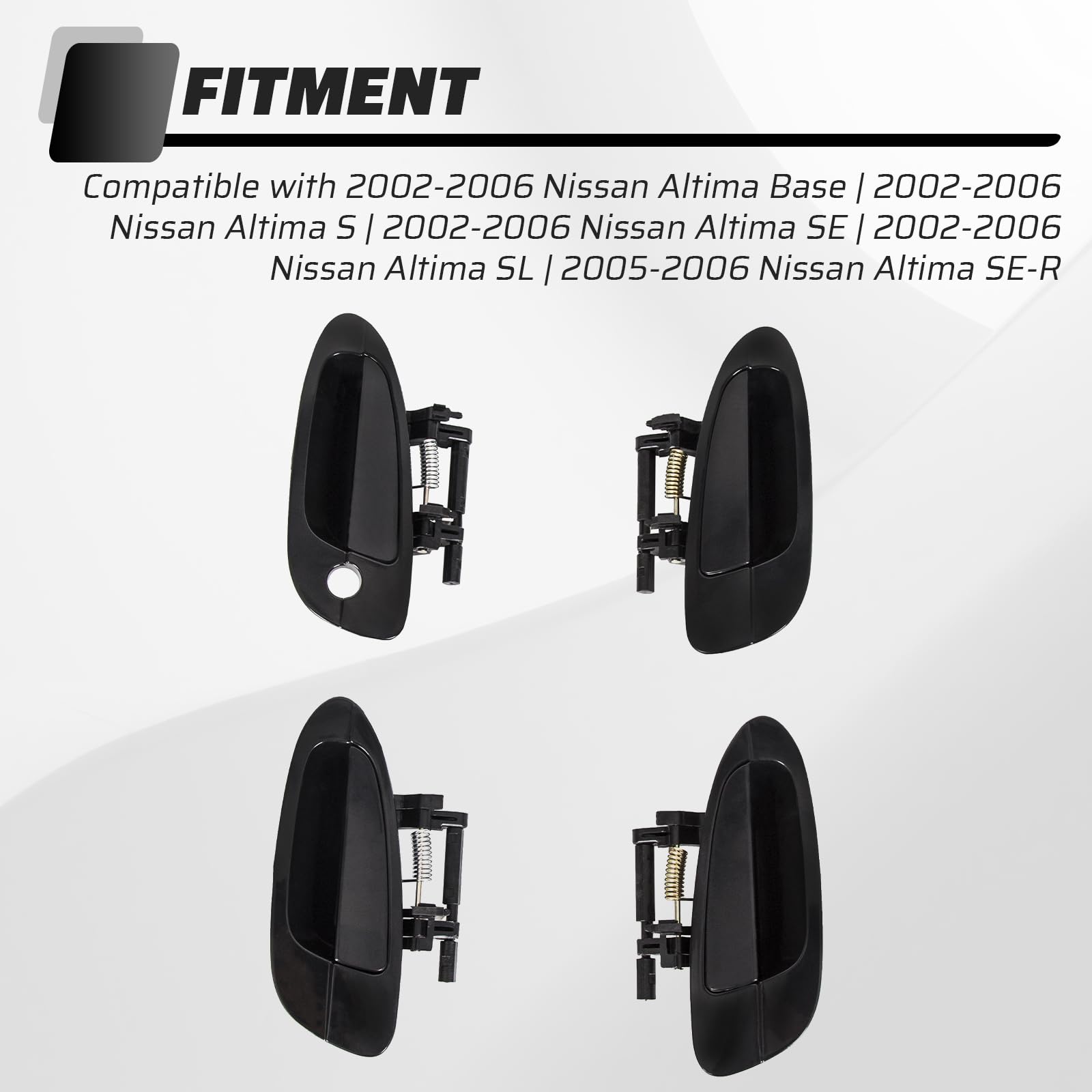 Ecotric Door Handle Smooth Black Exterior Outside Compatible With 2002-2006 Nissan Altima (Front Left & Right + Rear Left & Right)