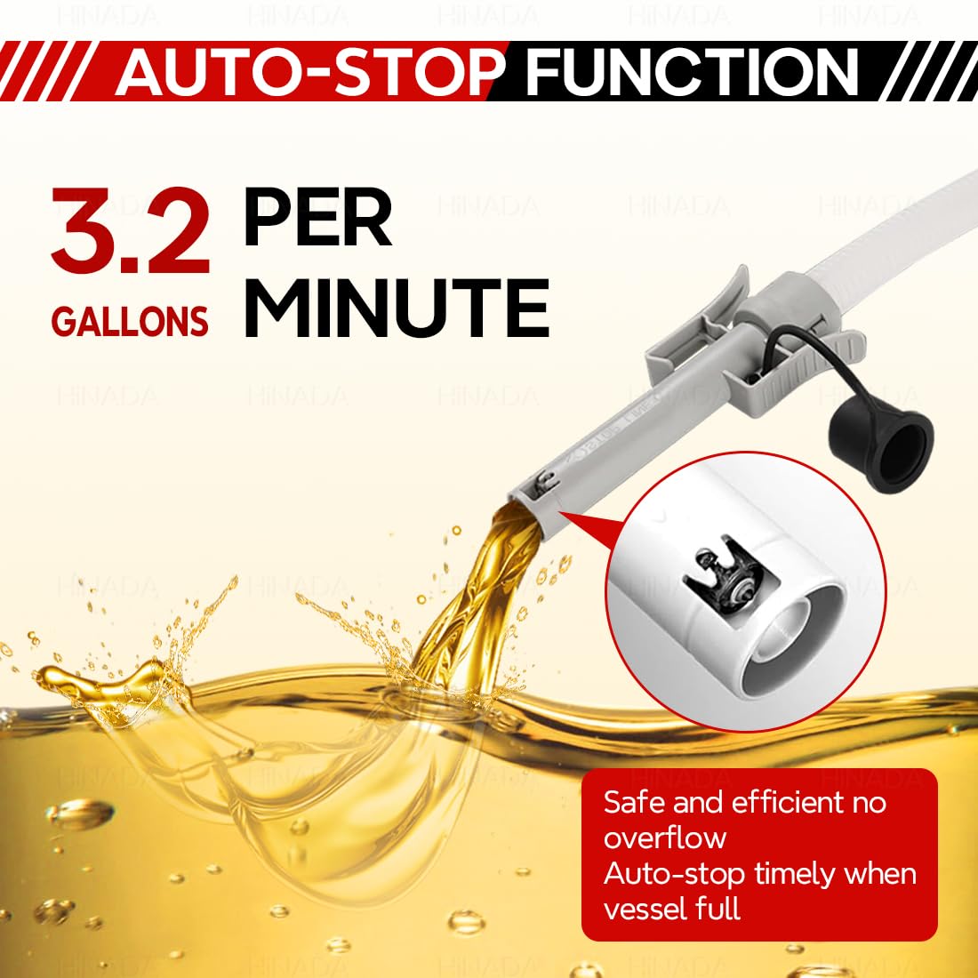 HiNADA Auto-Stop Fuel Transfer Pump - USB Type-C or Battery Power, Portable 3.2 GPM with 51'' Extra Long Hose, 4 Can Adapters &
