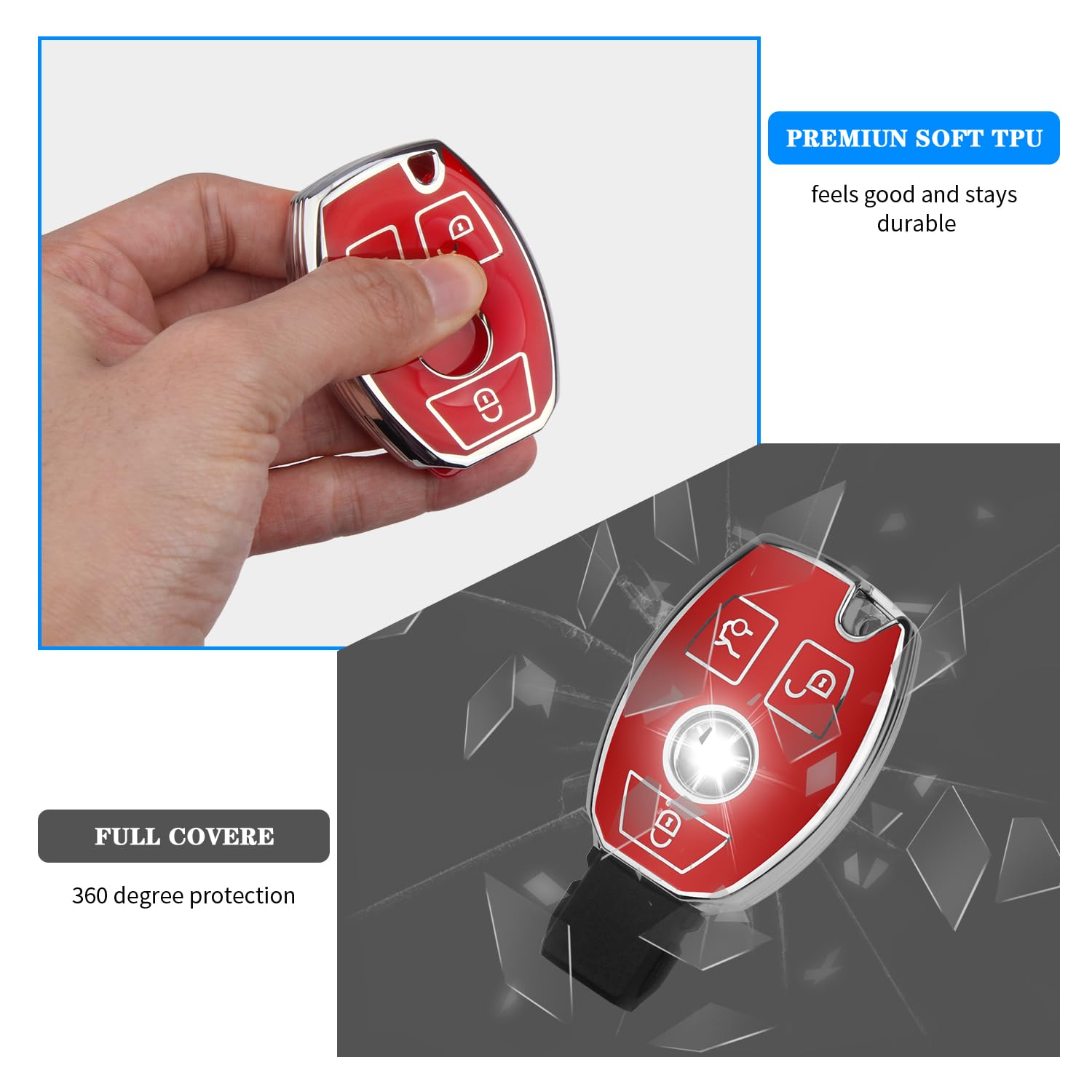 Qbuc For Mercedes Benz Key Fob Cover With Keychain,For Mercedes Benz Accessories Is Compatible With Cls Clk Amg Clk Glc Gle Gls