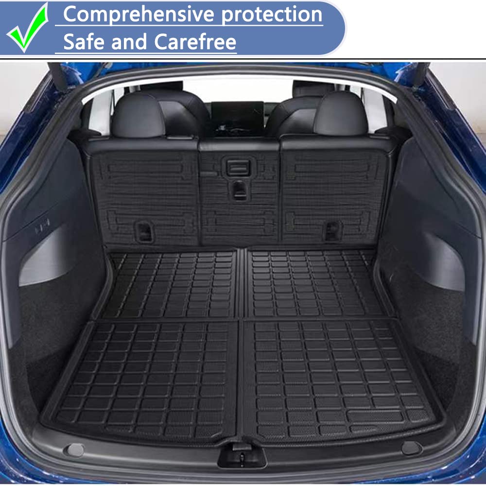 All Weather Rear Cargo Liners Trunk Tray Mats Protector Custom Compatible with 2020-2023 2024 2025 Model Y 5-Seats(Not for Junip