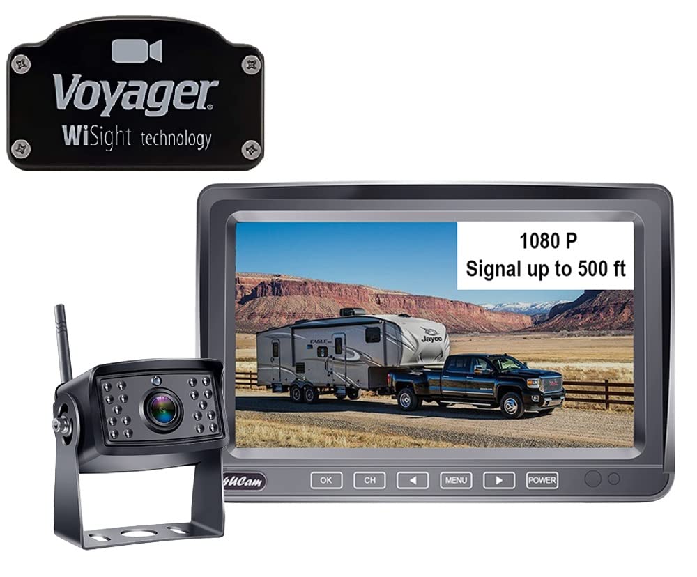 4Ucam Hd 1080P Digital Wireless Backup Camera + 7'' Dvr Monitor Quad-View Compatible For Voyager Wisight Prewire Rv, Trailer, 5T
