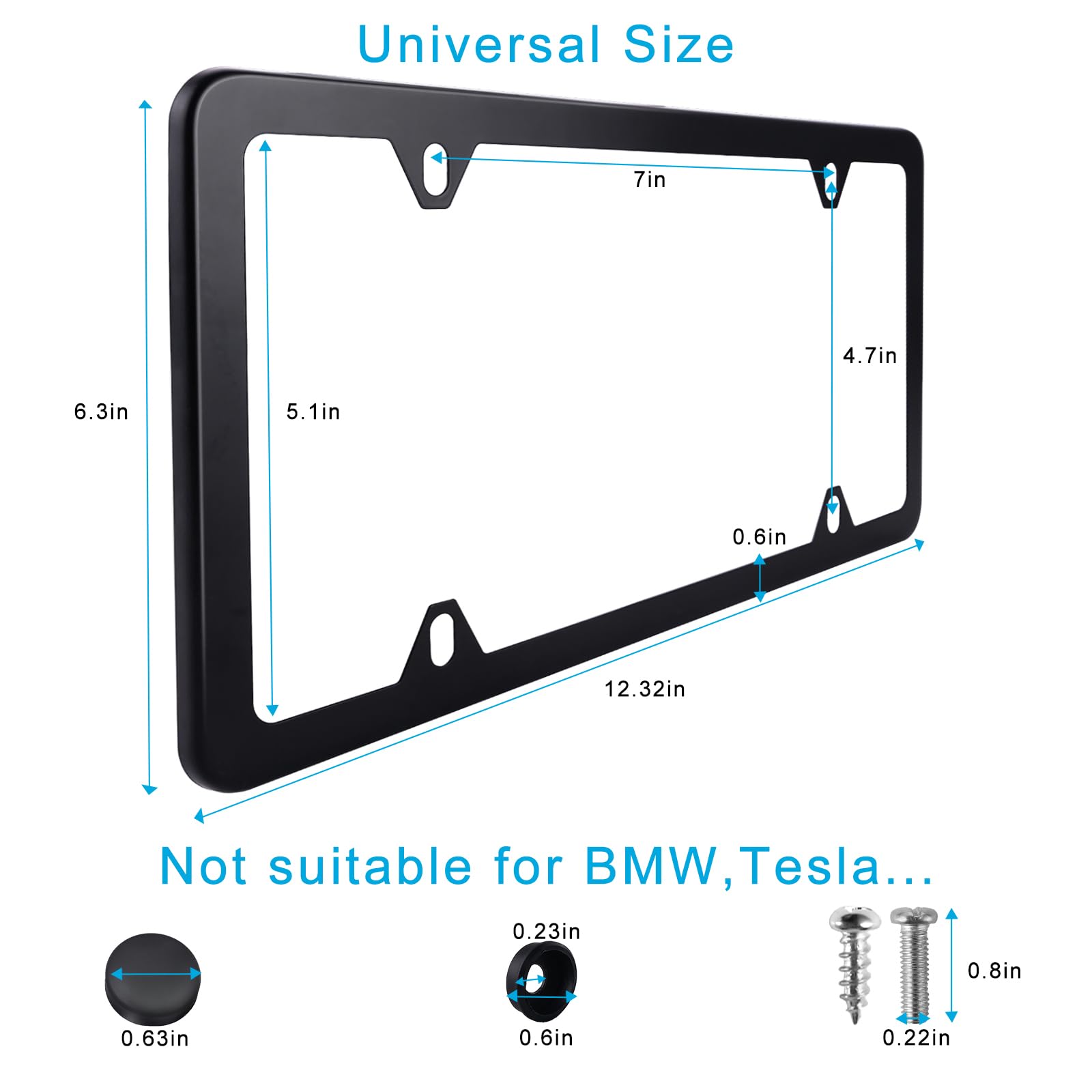 Lrokimg Black License Plate Frames 2 Pack, License Plate Holders Stainless Steel, Universal Us Car License Plate Covers With Scr