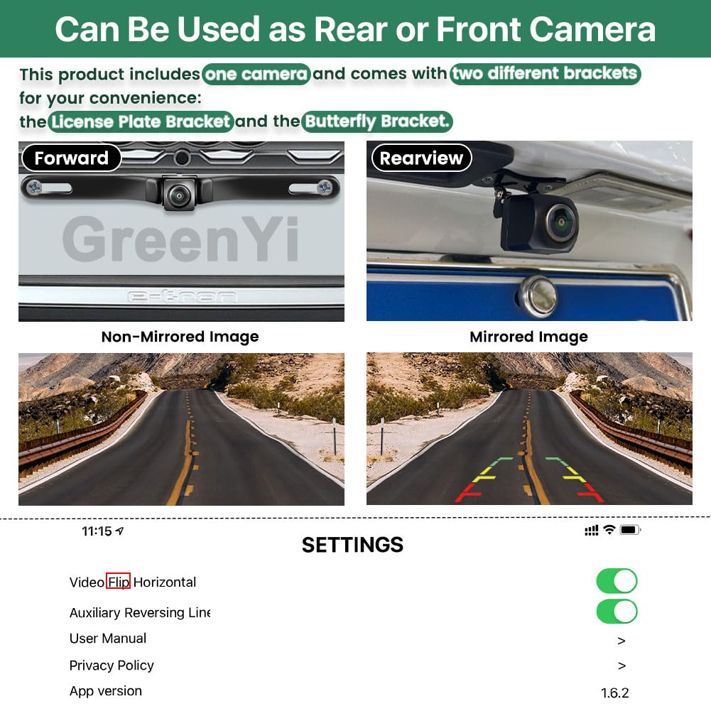 GreenYi WiFi Car Wireless Backup Camera 720P HD for iPhone/iPad/Android - Black, Model GreenYi-131