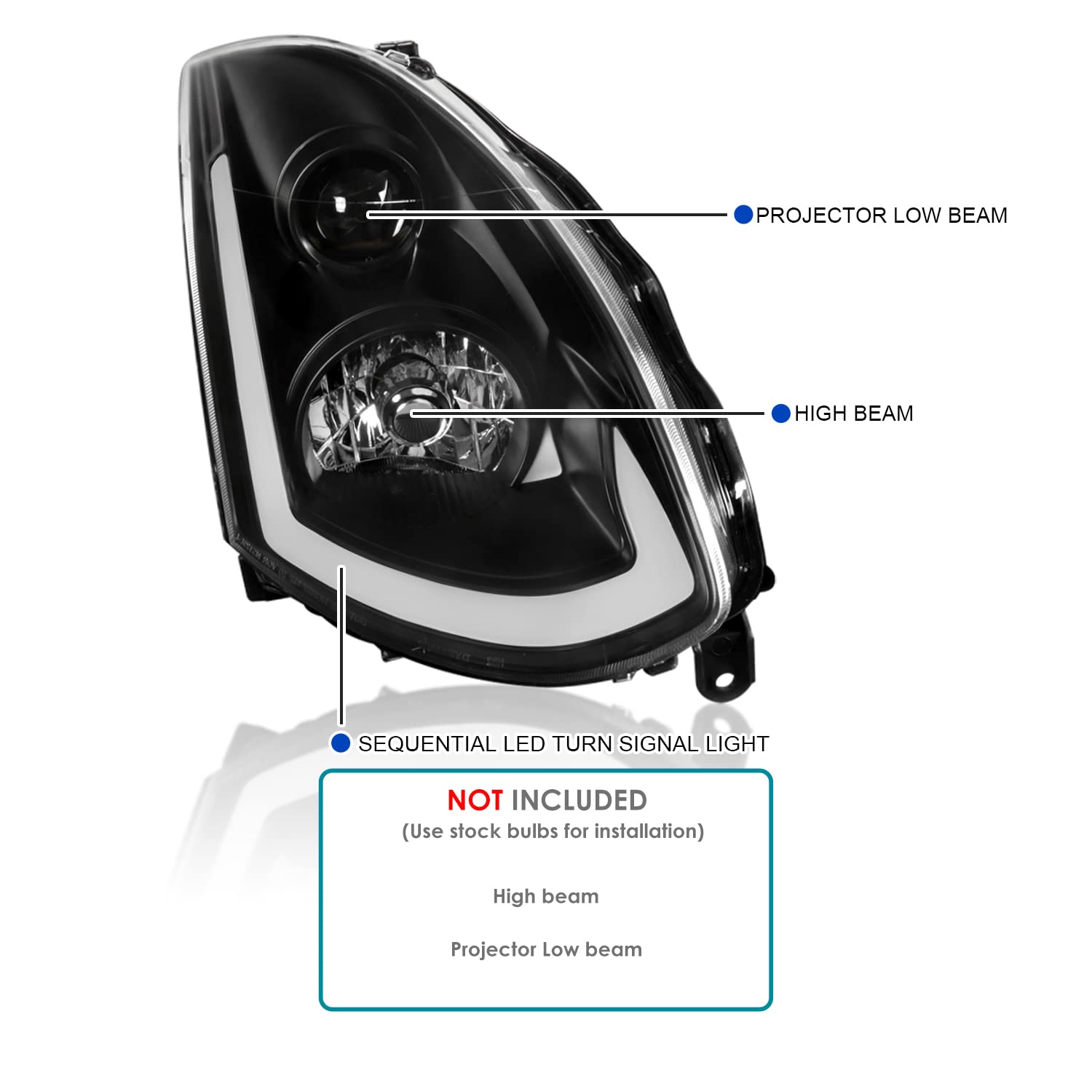 Spec-D Tuning Led Strip Projector Headlights Black Compatible With 2003-2007 Infiniti G35 Coupe, Left + Right Pair Headlamps Assembly