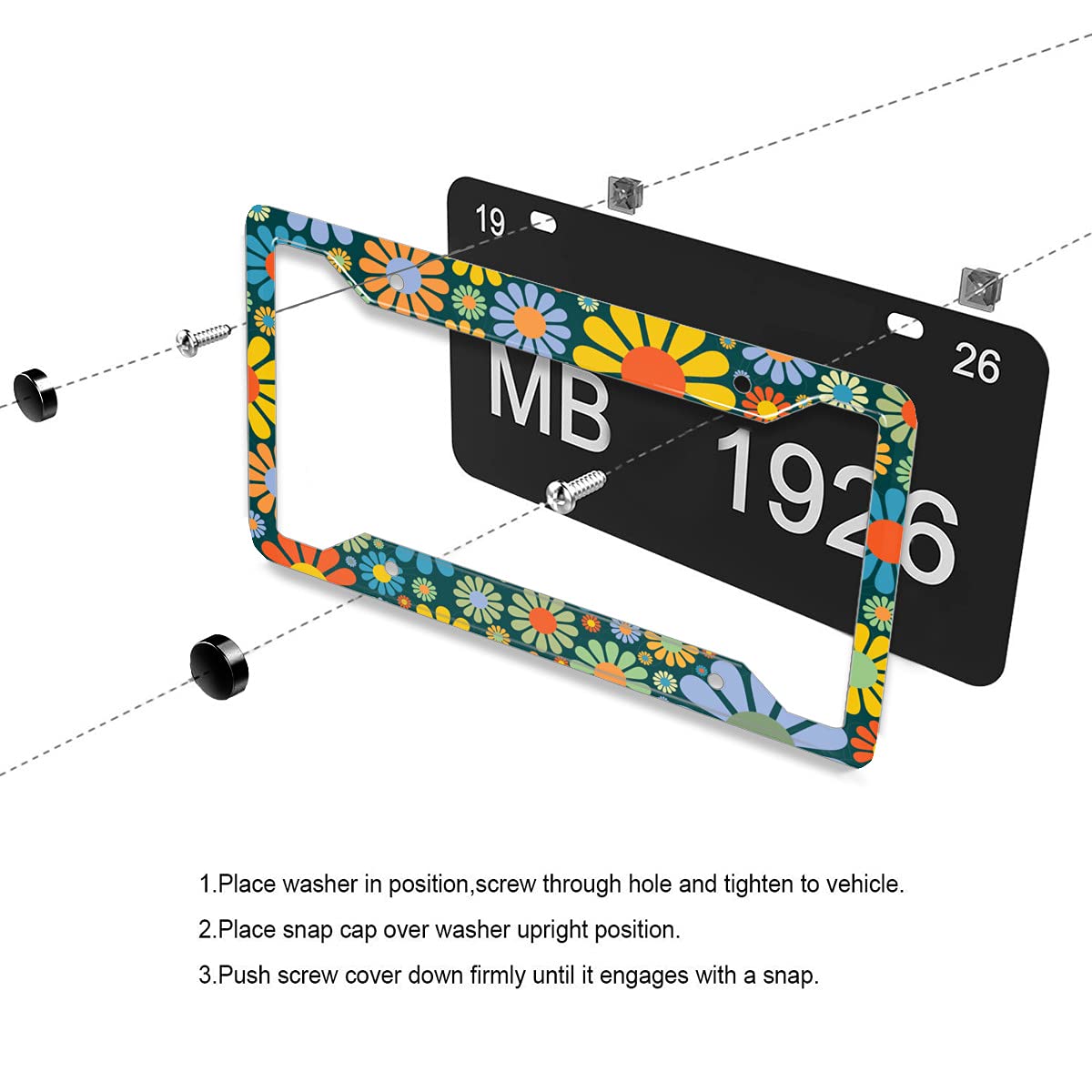 Personalized License Plate Frame Stainless Steels Abstract Hippie Flower License Plate Car Holder With 4 Holes And Screws For Wo