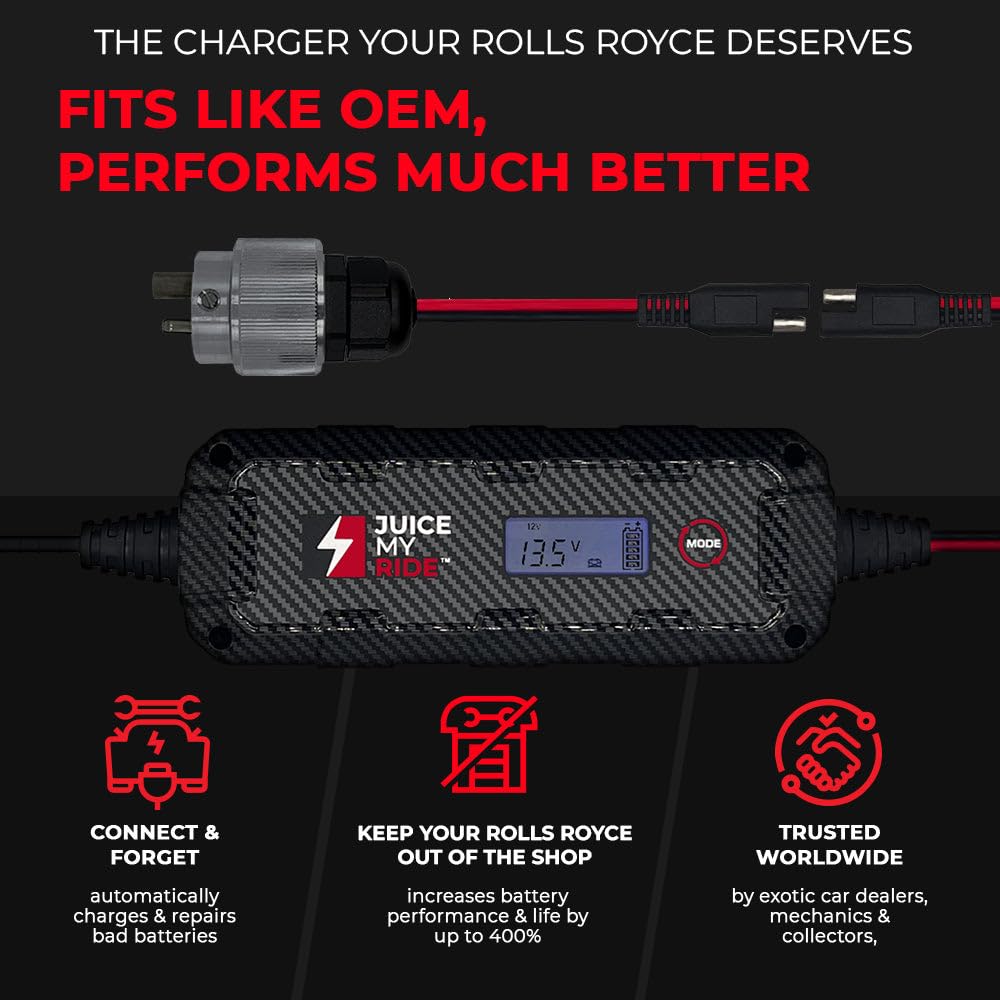 Jmr Battery Charger For Rolls-Royce Ghost Phantom Trickle Charger Conditioner Maintainer (2-Pin Port, Add Lithium Mode)