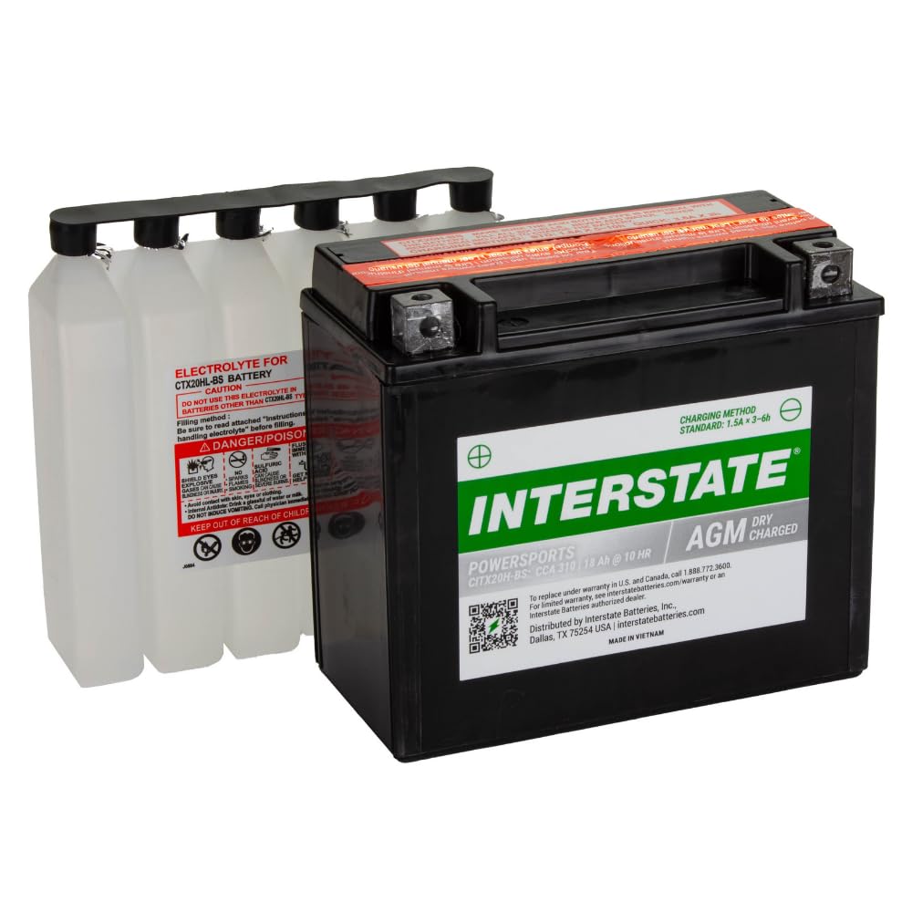 Interstate Batteries Ytx20H-Bs 12V 18Ah Powersports Battery 310Cca High-Performance Agm Rechargeable Replacement For Arctic Cat,