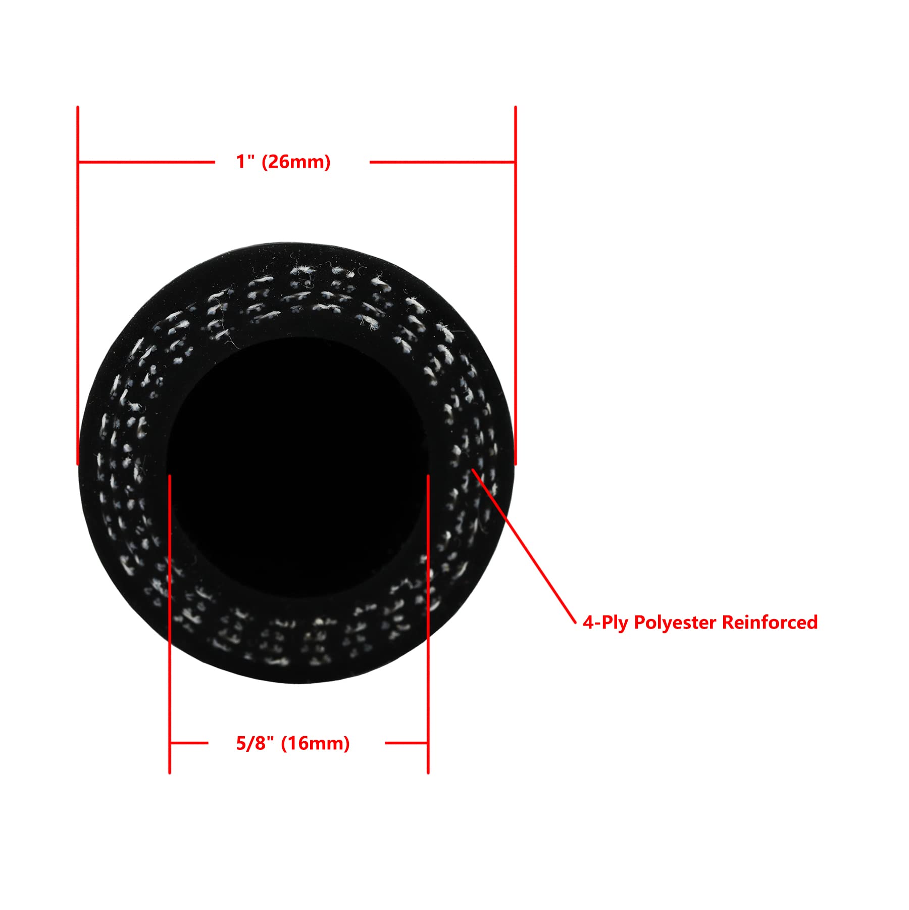 Ucreative 3.2Ft Id 5/8'' (16Mm) Reinforced High Temperature Silicone Vacuum Tubing Hose 200Psi Max Pressure Black