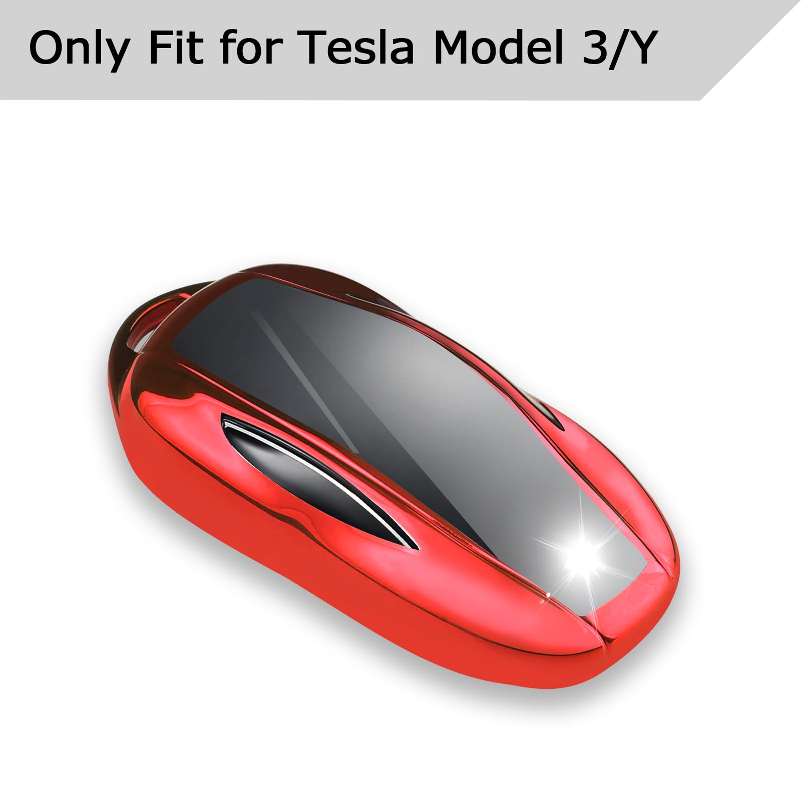 Qbuc For Tesla Key Fob Cover With Keychain Soft Tpu Protection Case Compatible With Tesla Model 3 / Y (Red)