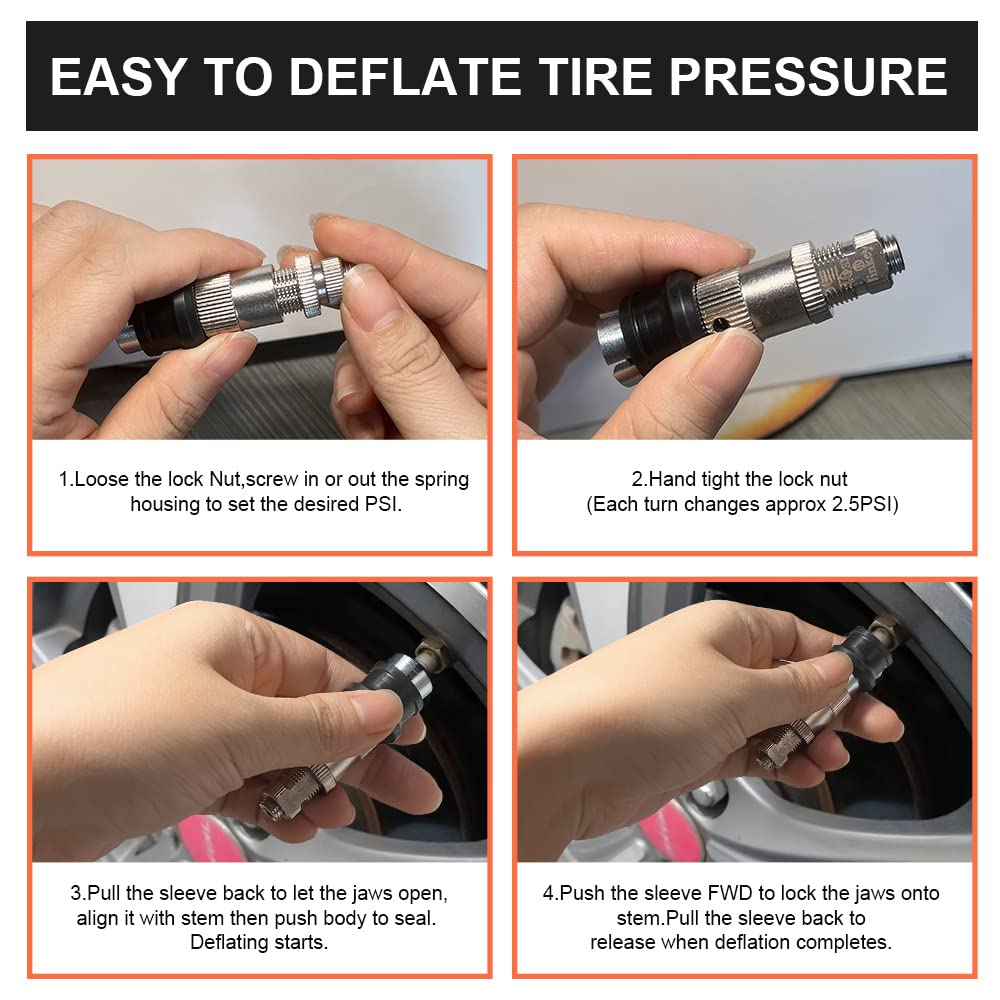 Jinkey Automatic Tire Deflator With Locking Air Chuck For Schrader Valve Straight Open Flow Air Chuck Quick Connect Air Down Tire Deflators Offroad Accessories For Car Truck Tire Pressure Equalizer