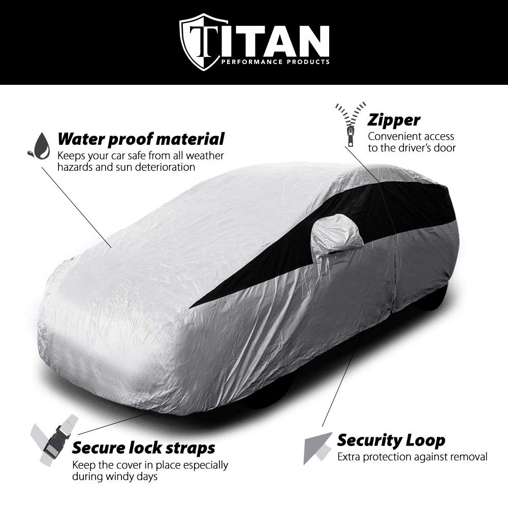 Titan Lightweight Poly 210T Car Cover For Hatchbacks 165-181''. Waterproof, Uv Protection, Scratch Resistant, Driver-Side Zipper