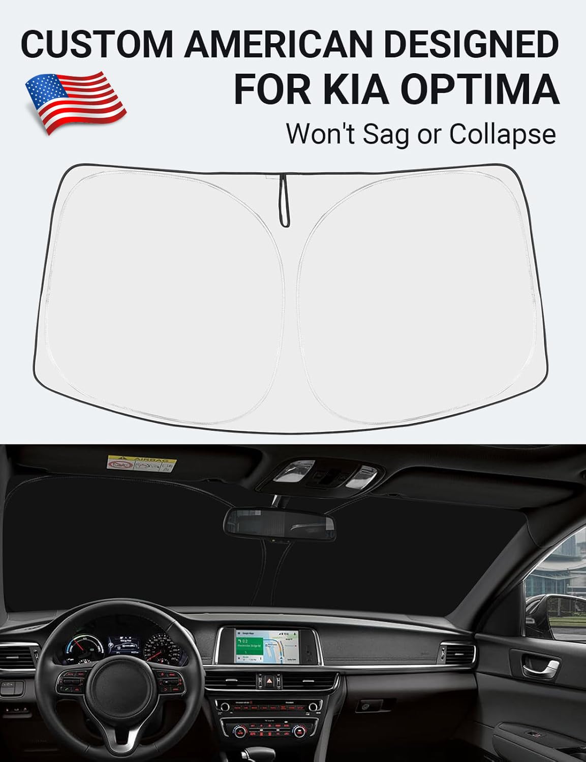 Proadsy 2025 Upgrade Windshield Sun Shade Custom Fit Kia Optima 2016-2024 2025 4-Layer Foldable Front Sunshade Protector Sun Vis