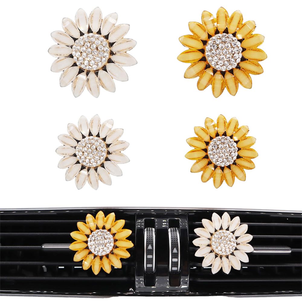 ORIESSE 4pcs Sunflower Air Vent Clips Car Air Freshener Bling Sunflower Car Accessories for Women Car Interior Decorations Yello