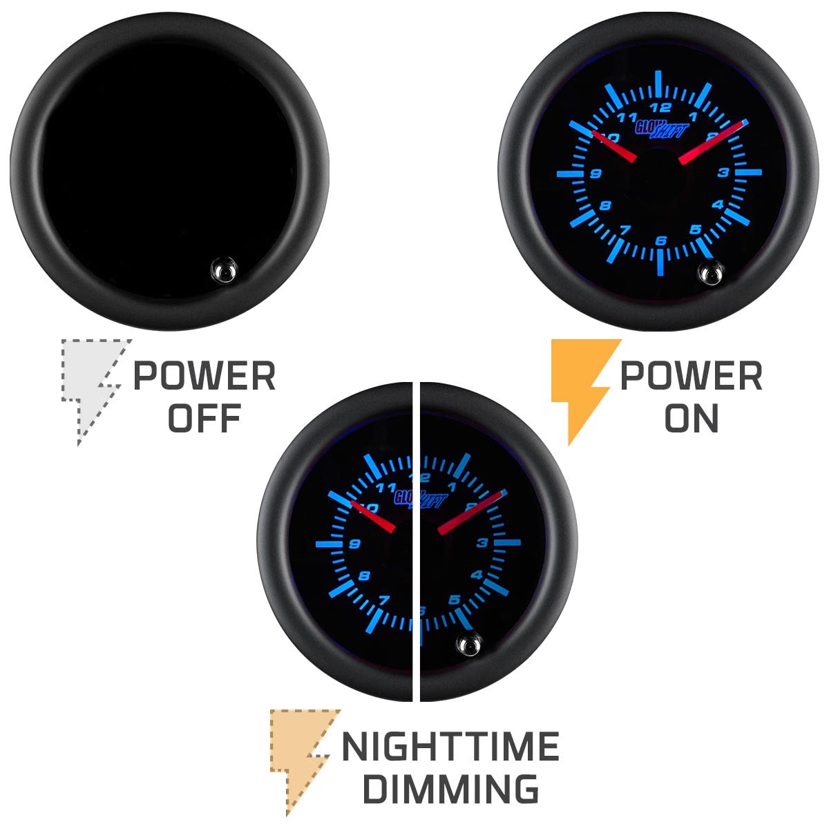 Glowshift Tinted 7 Color Analog Clock Gauge - Black Dial - Smoked Lens - 2-1/16'' 52Mm