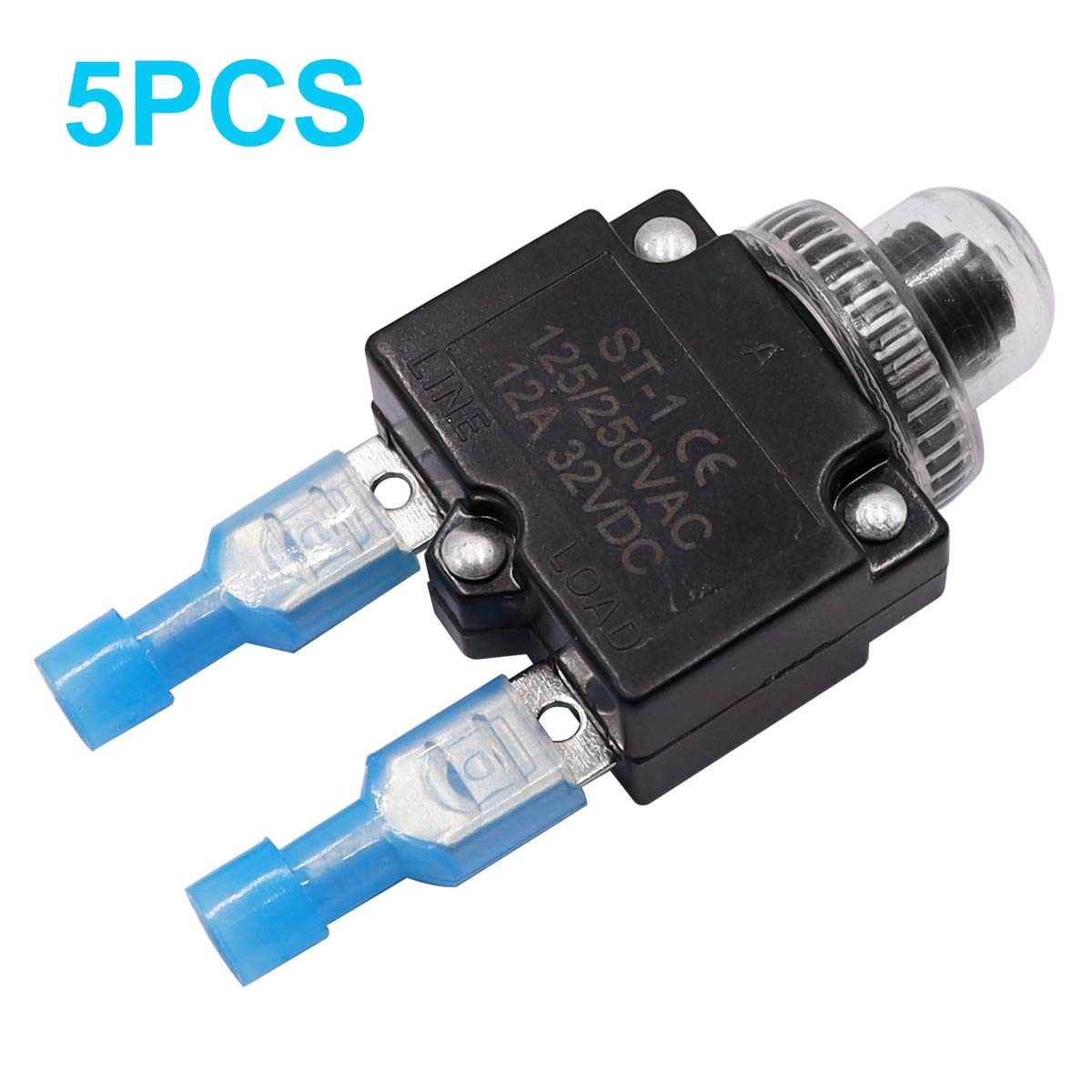 mxuteuk 5Pcs 12Amp Circuit Breakers Push Button Manual Reset 125/250V AC 32V DC,Overload Protector Switch Thermal Circuit Breake