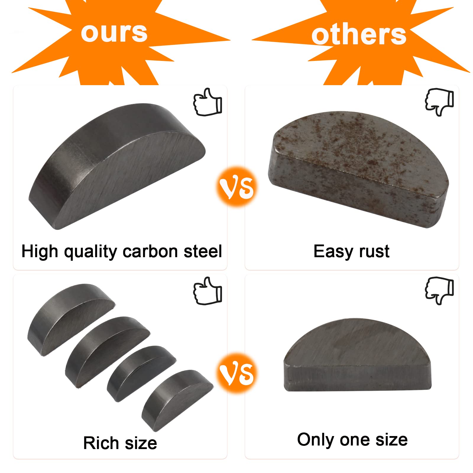 530Pcs Metric Woodruff Key Assortment Kit With 37 Sizes, Include 240Pcs Woodruff Half Moon Key, 290Pcs Stainless Steel Round End