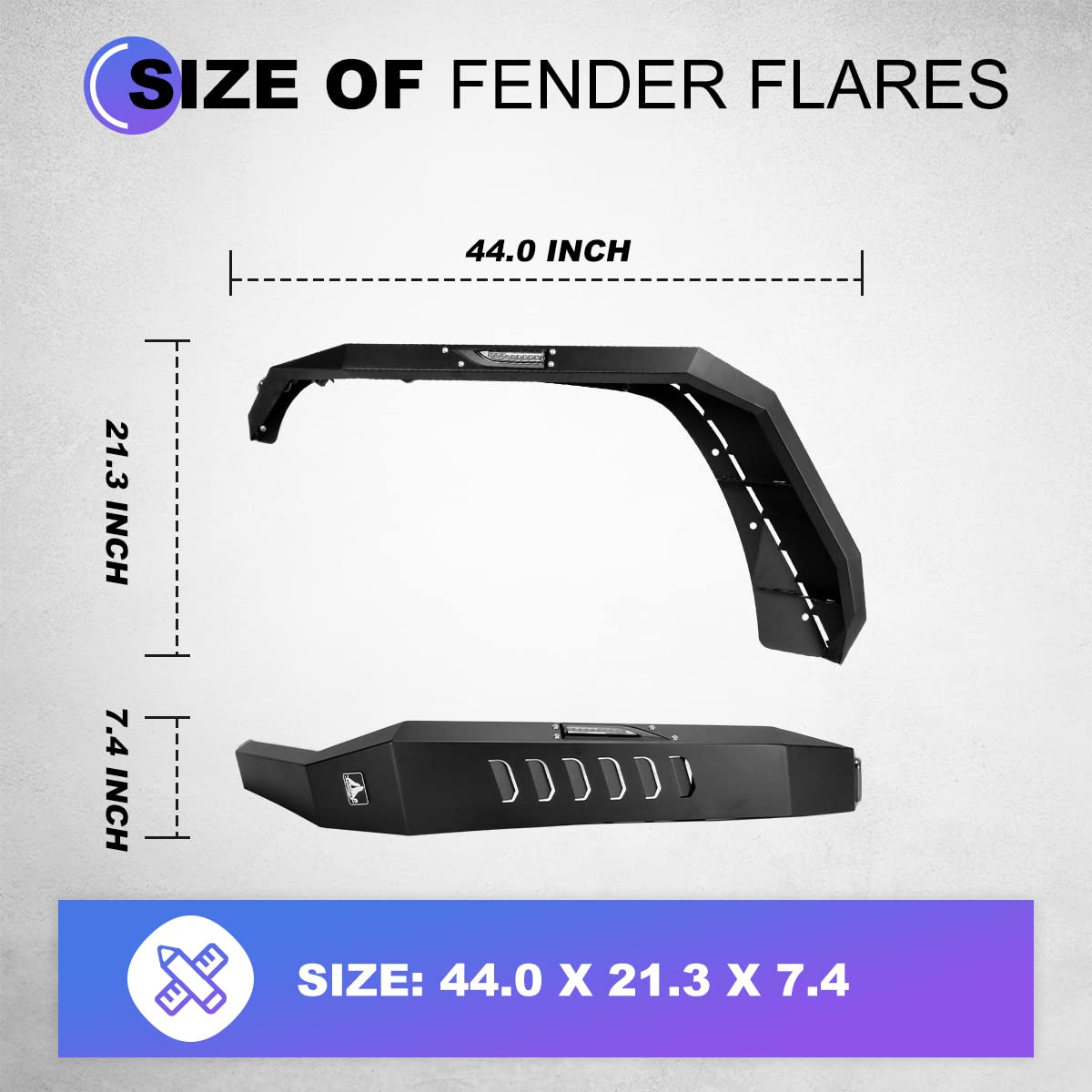 Wolfstorm Front Fender Flares Fit For 2007 2008 2009 2010 2011 2012 2013 2014 2015 2016 2017 2018 Jeep Wrangler Jk/Jku 2-Doors & 4-Doors Heavy Duty Steel Front Wheel Flares (Front)