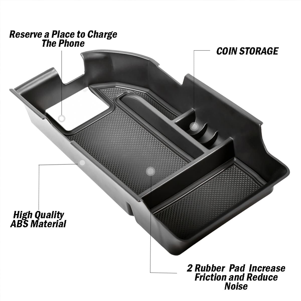 TACOBRO Center Console Organizer for Camry XLE/XSE 2018-2023, Armrest Storage Box, Rubber, Black Trim, Fits Dual USB Ports