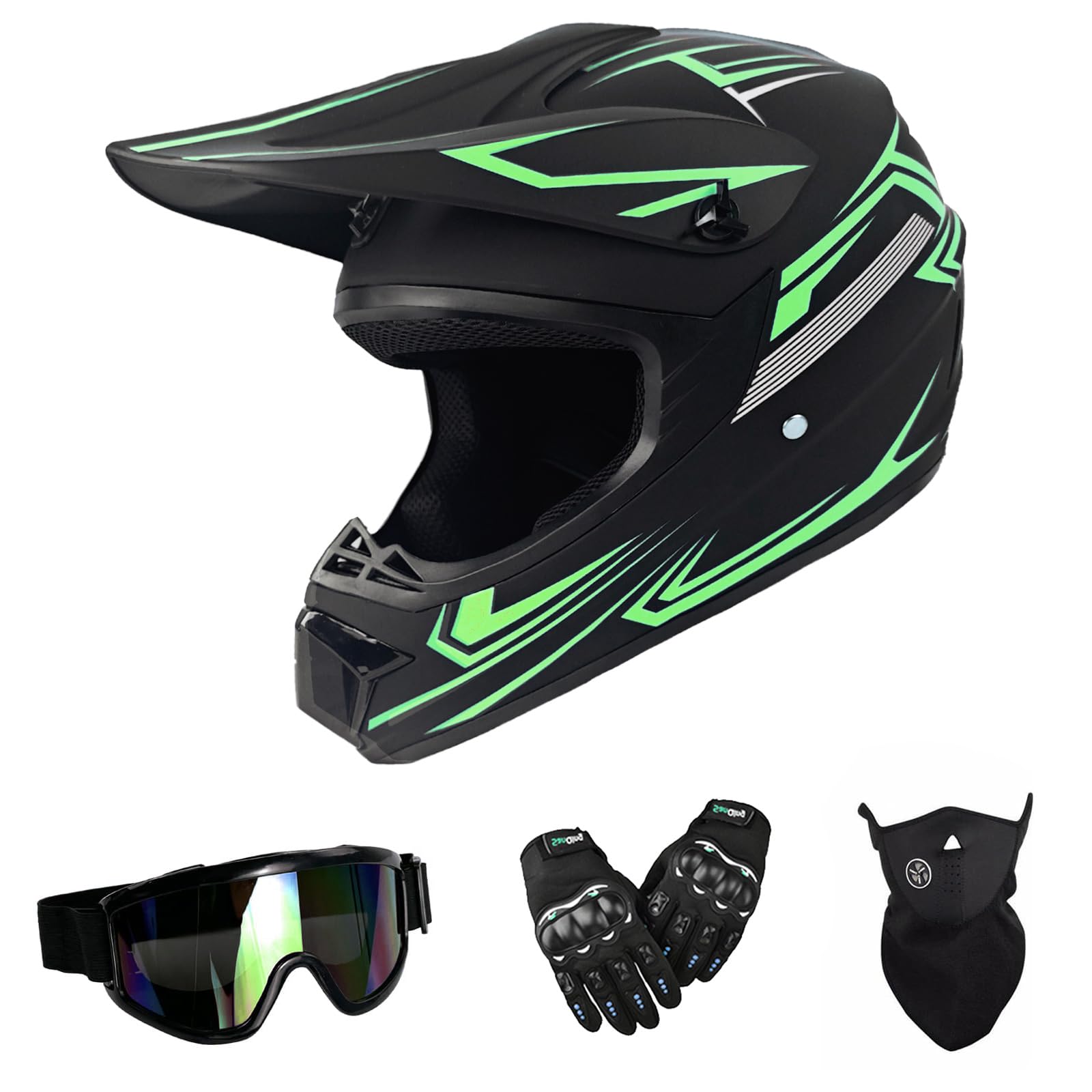 TIANDU Youth Kids Dirt Bike Motocross Helmets (Goggles Gloves Face Mask) 4PCS Set, Boys Girls Full Face Motorcycle Helmet, Mount