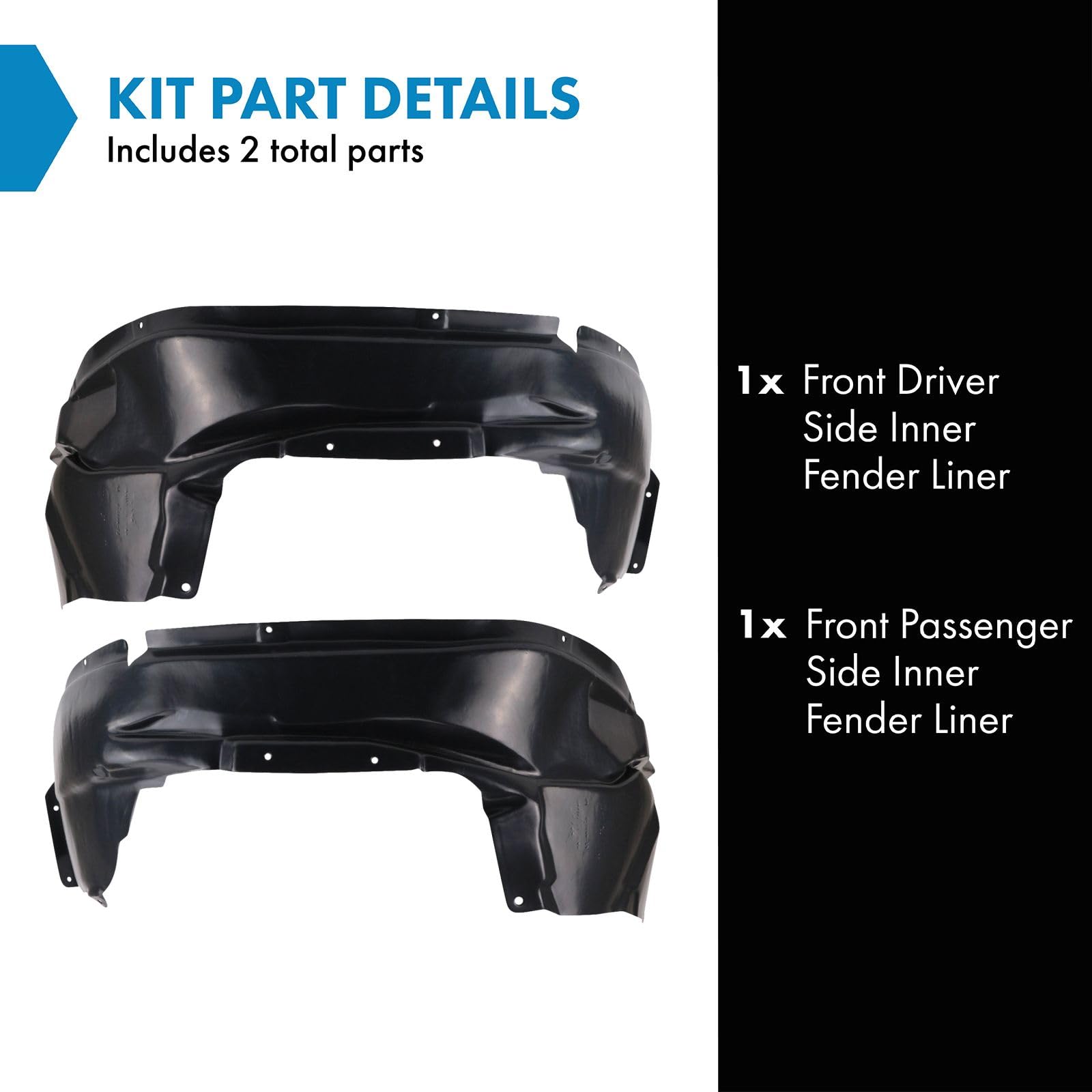 Trq Front Inner Fender Liner Set Compatible With 2007-2010 Jeep Compass Ch1248133 Ch1249133