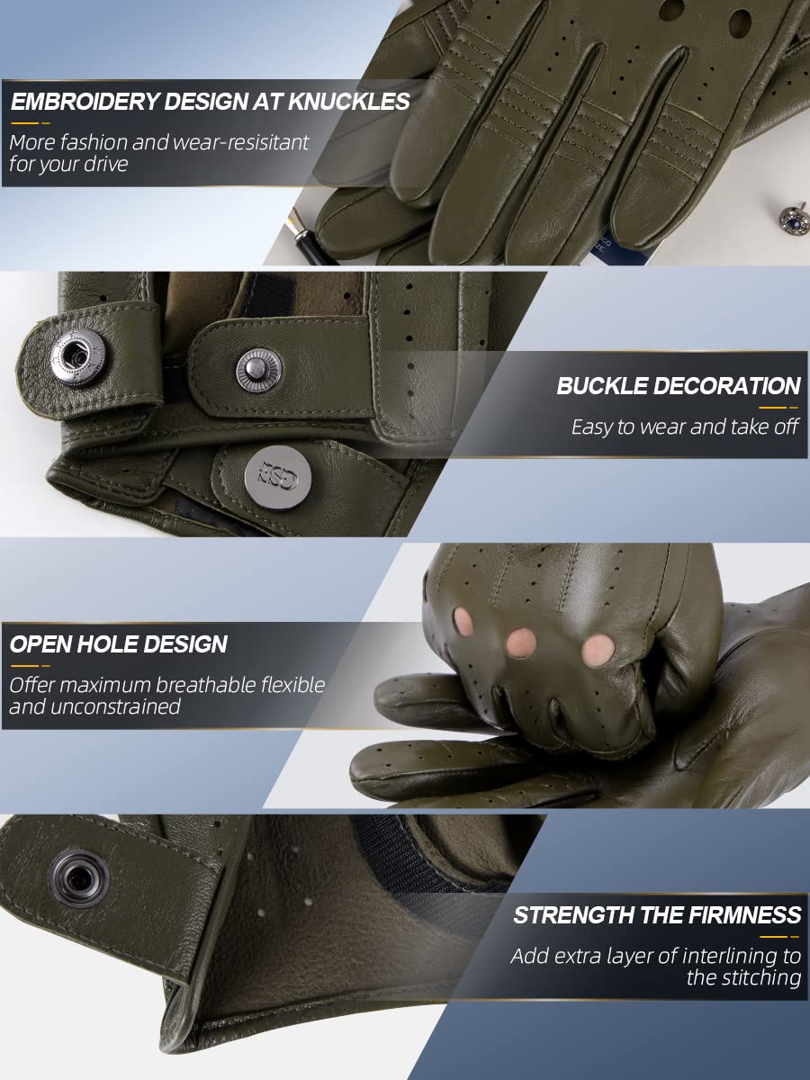 Gsg Men Genuine Leather Gloves Army Green Unlined Biking Touchscreen Driving Gloves Medium,Army Green Palm Hole